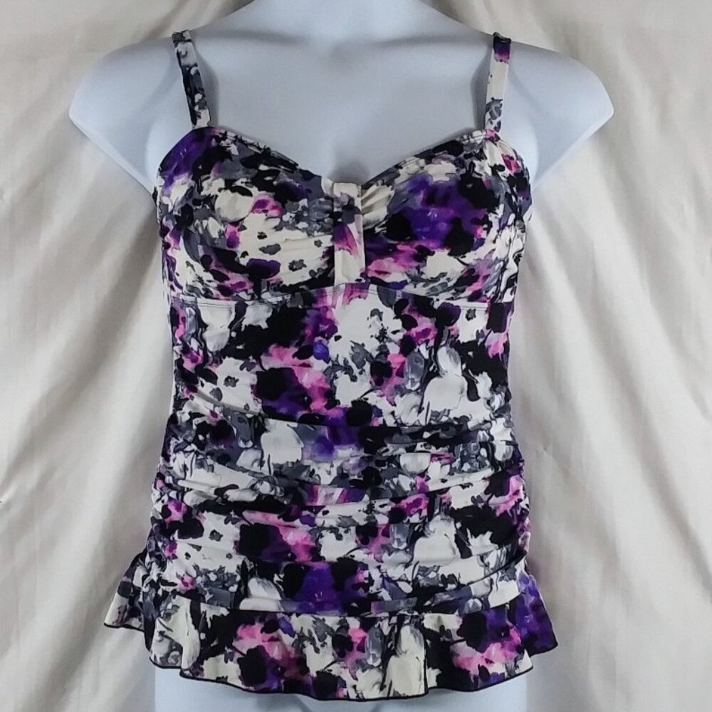 Mycoco Women's Purple /White Floral Swimsuit Top w/ Padded Cup B Size 12